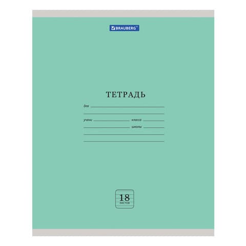Тетрадь 18 л. BRAUBERG "ЭКО", линия, обложка картон 170 г/м2, ЗЕЛЕНАЯ ПАСТЕЛЬНАЯ, 105677