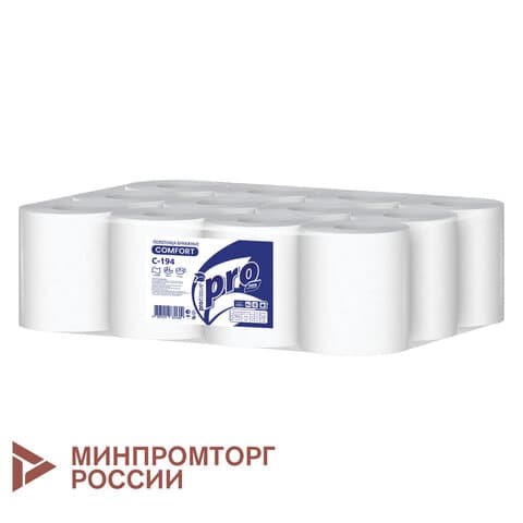 Полотенца бумажные с центральной вытяжкой 120 м, PROtissue (M1) COMFORT, 1-слойные, белые, КОМПЛЕКТ 12 рулонов, С194