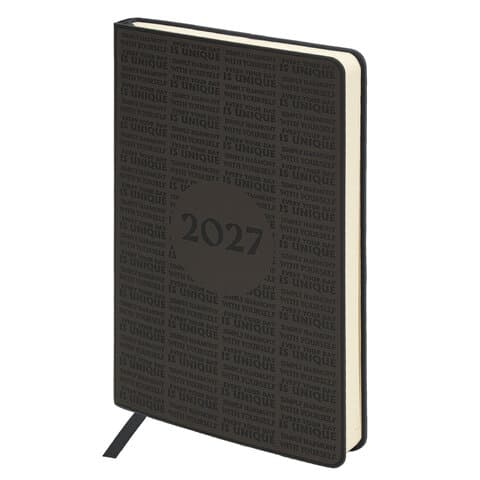 Ежедневник датированный 2027, А5, 138х213 мм, BRAUBERG "Aura", под кожу, гибкий, темно-серый, 117930