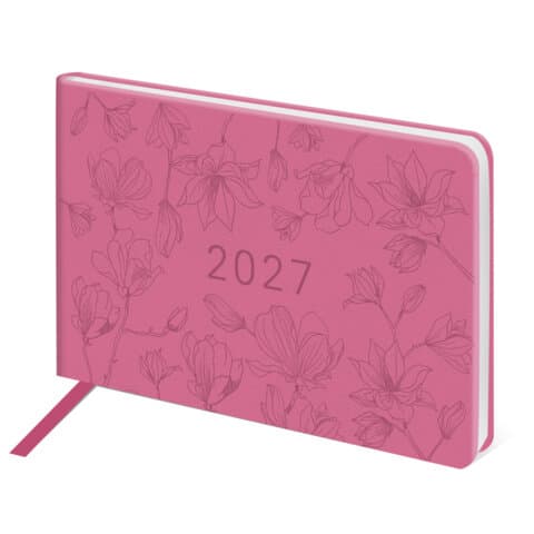 Еженедельник датированный 2027, МАЛЫЙ ФОРМАТ, 105х160 мм, А6, BRAUBERG "Imprint", тиснение, розовый, 118159