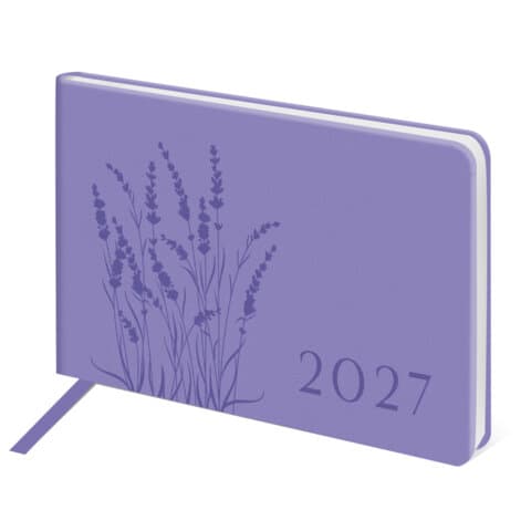 Еженедельник датированный 2027, МАЛЫЙ ФОРМАТ, 105х160 мм, А6, BRAUBERG "Imprint", тиснение, сиреневый, 118162