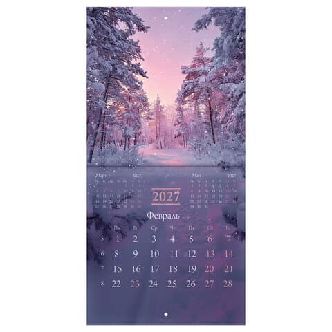 Календарь настенный перекидной 2027 г., BRAUBERG, 12 листов, 21,4х42,8 см, МИНИ, "Nature", 118433