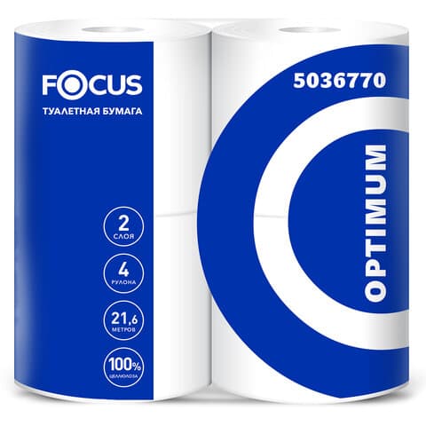 Бумага туалетная, спайка 4 шт., 2-слойная (4х21,6 м), FOCUS Optimum, белая, 5036770