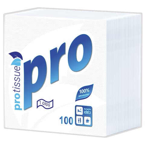 Салфетки бумажные 100 шт., 24х24 см, PROtissue COMFORT, белые, 100% целлюлоза, С184