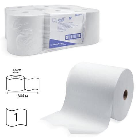 Полотенца бумажные рулонные KIMBERLY-CLARK Scott, КОМПЛЕКТ 6 шт., 304 м, белые, артикул 6667