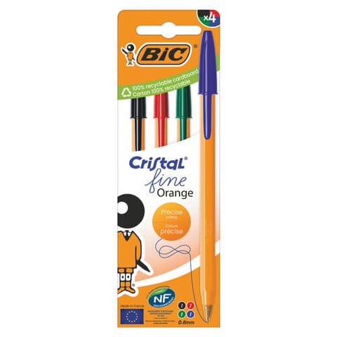 Ручки шариковые BIC "Orange Original", НАБОР 4 ЦВЕТА, узел 0,8 мм, линия 0,3 мм, пакет, 8308541/516337