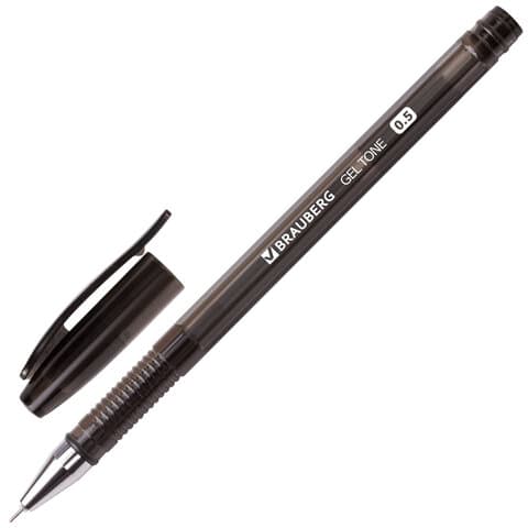Ручка гелевая BRAUBERG "Gel Tone", ЧЕРНАЯ, корпус тонированный, игольчатый узел 0,5 мм, линия письма 0,35 мм, 141517