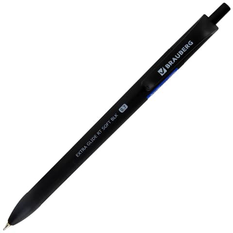 Ручка шариковая масляная автоматическая BRAUBERG "Extra Glide RT SOFT BLK", СИНЯЯ, игольчатый наконечник 0,7 мм, линия 0,5 мм, 144261