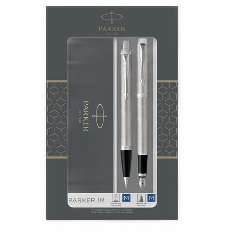 Набор PARKER "IM Stainless Steel CT": шариковая ручка синяя и перьевая ручка синяя, 2183058