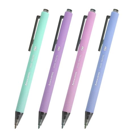 Ручка шариковая автоматическая BRAUBERG "VIVID PASTEL", корпус soft-touch, СИНЯЯ, пишущий узел 0,7 мм, линия письма 0,35 мм, 144404