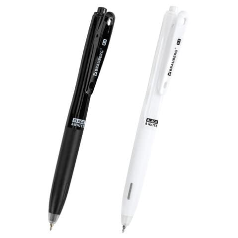 Ручка шариковая автоматическая С УДЛИНЕННЫМ ГРИПОМ BRAUBERG "BLACK & WHITE", СИНЯЯ, пишущий узел 0,5 мм, линия письма 0,35 мм, 144462