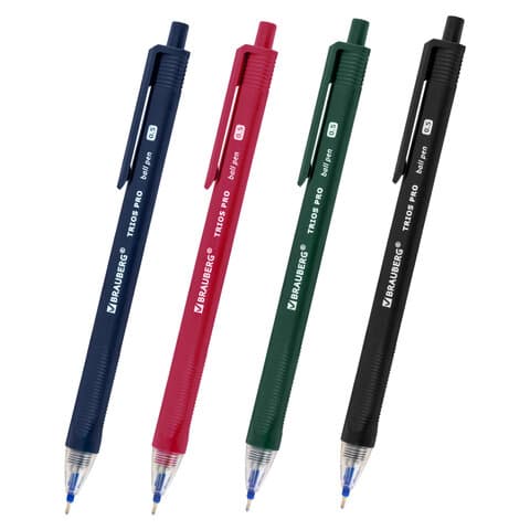 Ручка шариковая автоматическая BRAUBERG "TRIOS PRO COLOR", СИНЯЯ, трехгранный корпус, пишущий узел 0,5 мм, линия письма 0,35 мм, 144464