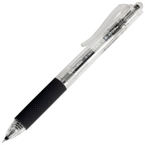 Ручка гелевая автоматическая BRAUBERG "X-WRITER 1700" УВЕЛИЧЕННАЯ ДЛИНА ПИСЬМА 1700 м, ЧЁРНАЯ, игольчатый узел 0,5 мм, линия 0,35 мм, 144472