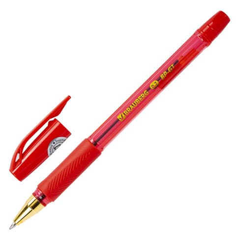 Ручка шариковая BRAUBERG BP-GT GLD RED, КРАСНАЯ, корпус тонированный, пишущий узел 0,7 мм, линия письма 0,35 мм, 144506
