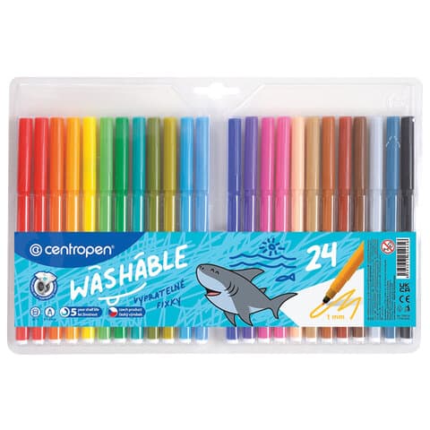 Фломастеры 24 ЦВЕТА CENTROPEN "Washable", смываемые, вентилируемый колпачок, 7790/24TP, 777902485