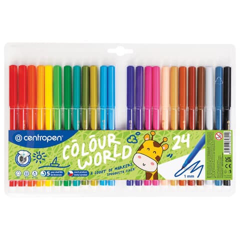 Фломастеры 24 ЦВЕТА CENTROPEN "Colour World", трехгранные, смываемые, вентилируемый колпачок, 7550/24TP, 775502484