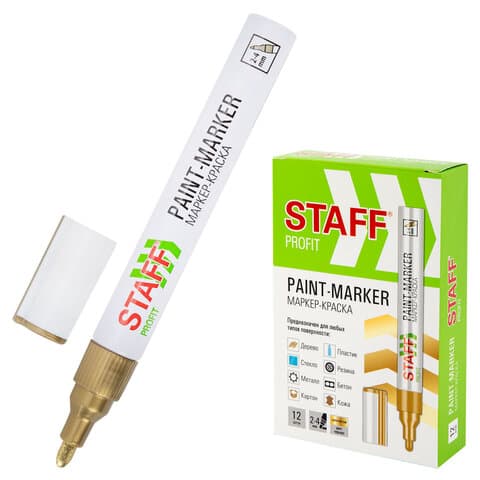 Маркер-краска лаковый (paint marker) 2-4 мм, ЗОЛОТИСТЫЙ, НИТРО-ОСНОВА, STAFF PROFIT, для любых поверхностей, 152579