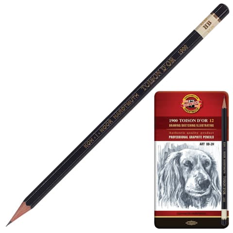 Карандаши чернографитные KOH-I-NOOR "Toison D'or", НАБОР 12 шт., 8B-2H, металлическая коробка, 1912012001PL, 1912012001PLRU