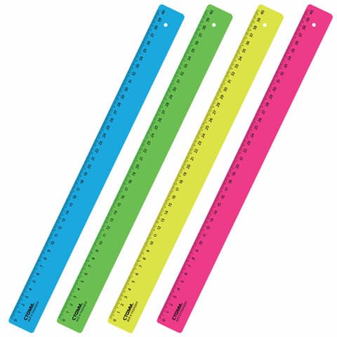 Линейка пластиковая 40 см, "Neon", неоновая, ассорти, ЛН-31437