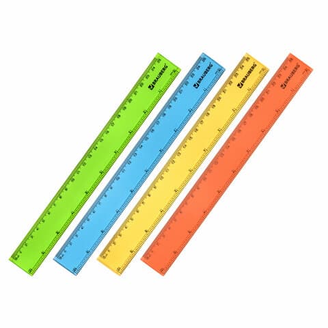 Линейка пластиковая 25 см, BRAUBERG, прозрачная, неоновая, ассорти, 210835