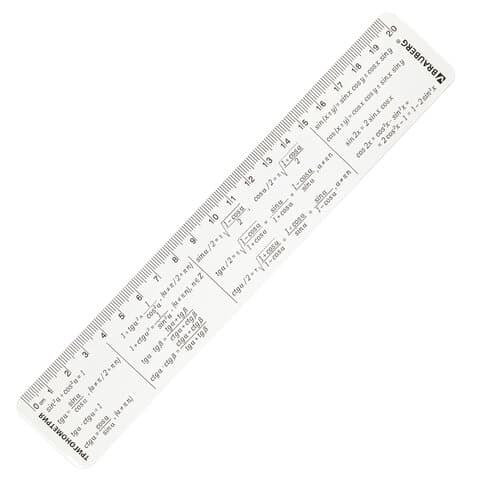 Линейка пластиковая 20 см BRAUBERG, справочная, тригонометрия, 210898