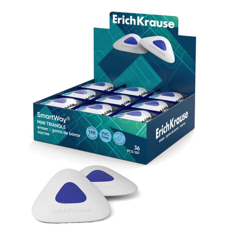 Ластик ERICH KRAUSE "SmartWay Mini Triangle", 37х35х9 мм, белый, треугольный, пластиковый держатель, 45552