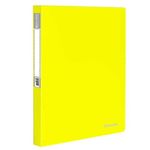 Папка на 2 кольцах BRAUBERG "Neon", 25 мм, внутренний карман, неоновая, желтая, до 170 листов, 0,7 мм, 227457