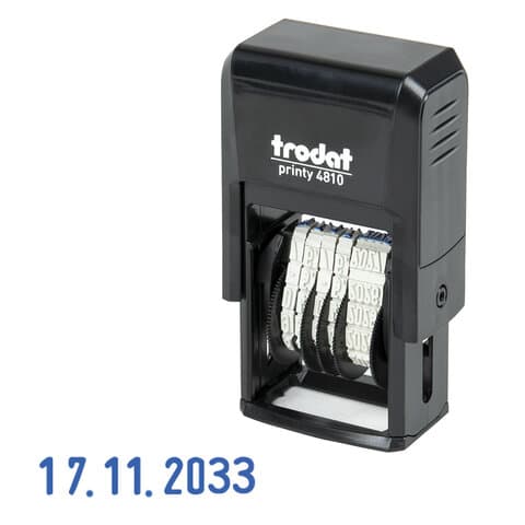Датер-мини, месяц ЦИФРАМИ, ДЛЯ БАНКА, оттиск 20х3,8 мм, синий,TRODAT 4810 P4, корпус черный, подушка, 82499