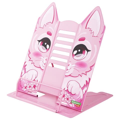 Подставка для книг и учебников большая фигурная BRAUBERG KIDS "Kitty", регулируемый наклон, металл, 238059