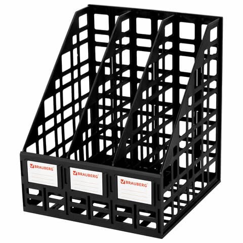 Лоток вертикальный для бумаг BRAUBERG "ULTRA", 240 мм, 3 отделения, сетчатый, сборный, черный, 238249