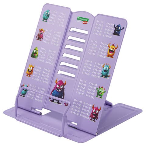 Подставка для книг и учебников большая BRAUBERG KIDS "Monsters" с таблицей умножения, регулируемый угол наклона, металлическая, 238964