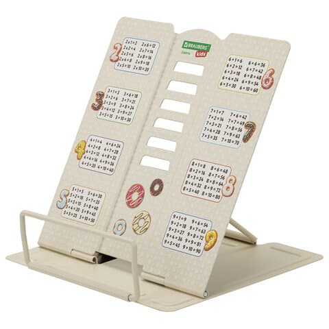 Подставка для книг и учебников BRAUBERG KIDS mini "Food" с таблицей умножения, регулируемый угол наклона, металлическая, 238974