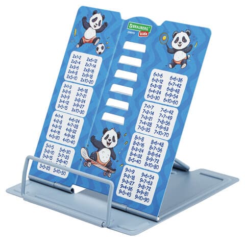 Подставка для книг и учебников BRAUBERG KIDS mini "Panda" с таблицей умножения, регулируемый угол наклона, металлическая, 238975