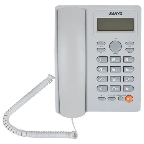 Телефон SANYO RA-S306W, спикерфон, память 50 номеров, тональный / импульсный режим, белый