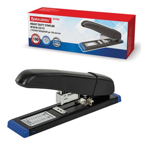 Степлер МОЩНЫЙ до 100 листов BRAUBERG "Heavy Duty Extra", скобы № 24/6-23/13, 270552