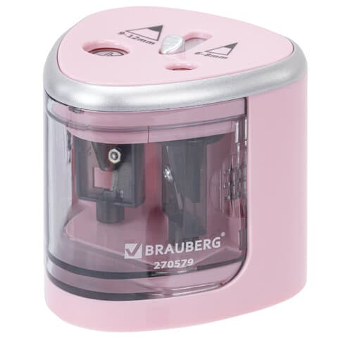 Точилка электрическая BRAUBERG DUAL (для 2 диаметров карандашей!), 4 батарейки АА, розовая, 270579