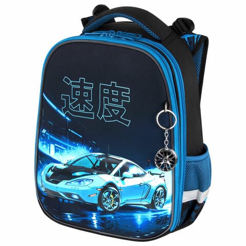 Ранец BRAUBERG PREMIUM, 2 отделения, с брелоком, "Night race", 3D-панель, 38х29х16 см, 272014