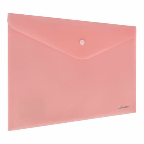 Папка-конверт с кнопкой BRAUBERG "Pastel", А4, матовая непрозрачная, персиковая, ПРОЧНАЯ 0,2 мм, 272882