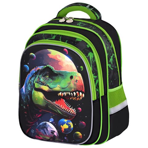 Рюкзак BRAUBERG KIDS FLOSSY, 2 отделения, 3 кармана, "Galaxy Dino", 3D-панель, 40х28х18 см, 273182