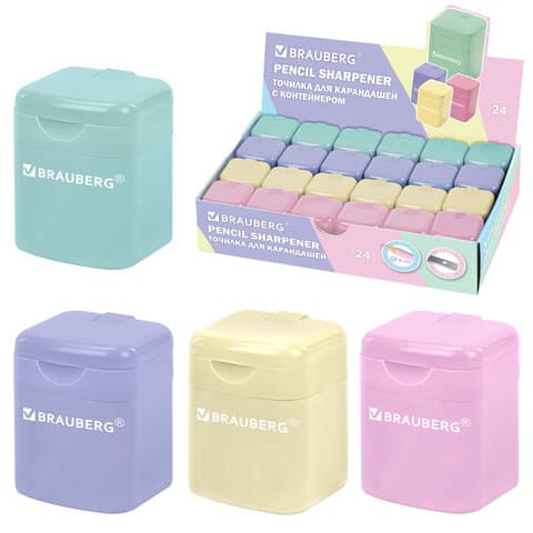 Точилка "PASTEL", с контейнером, корпус ассорти, BRAUBERG, 273255
