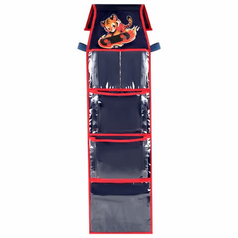 Кармашки-органайзер в шкафчик для детского сада BRAUBERG KIDS, крепление на липучке, наклейки-подсказки, 24х88 см, "Tiger", 273285