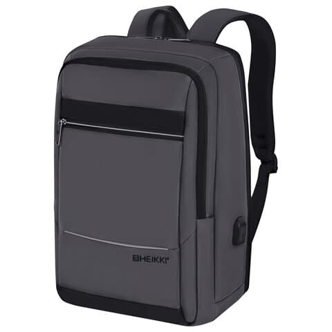 Рюкзак HEIKKI ELECT (ХЕЙКИ) универсальный, отделение для ноутбука, USB-порт, серый, 44х30х16 см, 273863