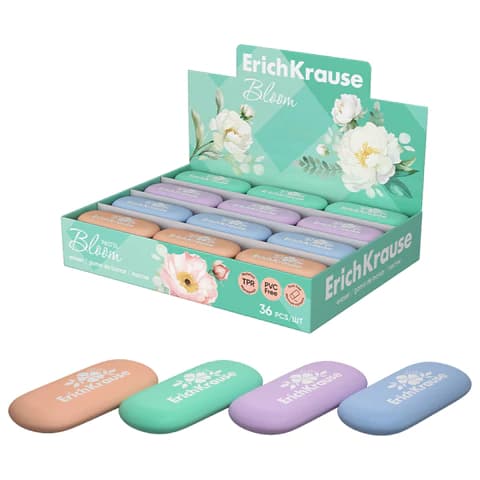 Ластик ERICH KRAUSE "Pastel Bloom", 54х24х10,3 мм, овальный, ассорти, 60772