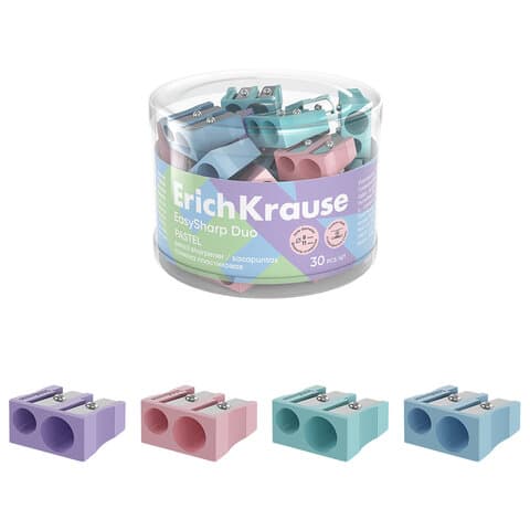 Точилка ERICH KRAUSE "EasySharp Pastel", 2 отверстия, клиновидная, корпус ассорти, 60011