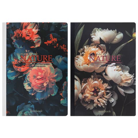 Тетрадь А4 96 л. BRAUBERG, на сшивке с корешком, клетка, обложка картон, "Flowers", 405286