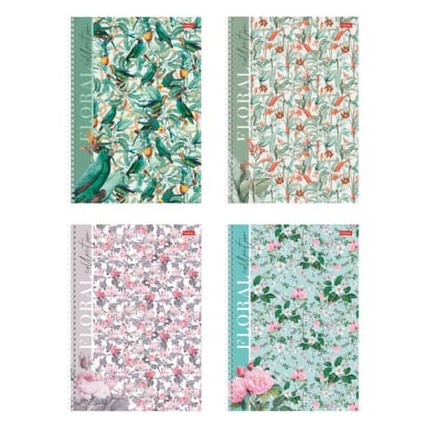 Тетрадь А4 80 л., HATBER, гребень, клетка, матовая ламинация, "Floral collection" (микс в спайке), 082972, 80Т4лВ1гр