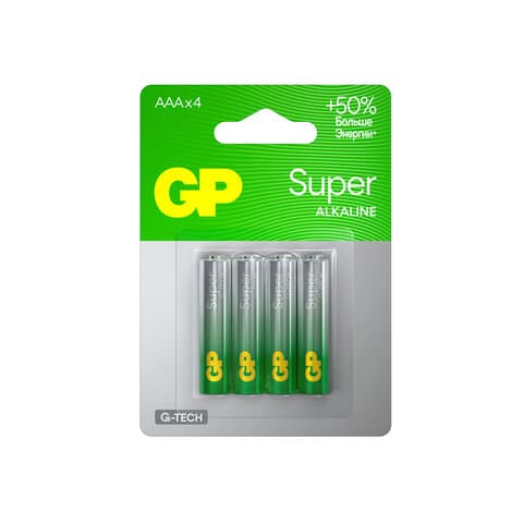 Батарейки КОМПЛЕКТ 4 шт., GP Super G-Tech, AAA (LR03, 24А), алкалиновые, мизинчиковые, блистер, 24A-2