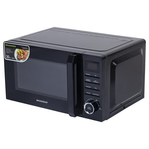 Микроволновая печь BRASSON (БРАССОН) MW2070D-8BL, 20 л, 700 Вт, таймер, 8 АВТО ПРОГРАММ, дисплей, защита от детей, черная, 454979