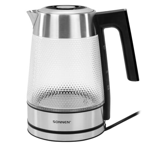 Чайник электрический с терморегулятором SONNEN KT-1809D, 1,8 л, 2200 Вт, 5 цветов подсветки, 5 температур, стекло текстура ромб, 455141