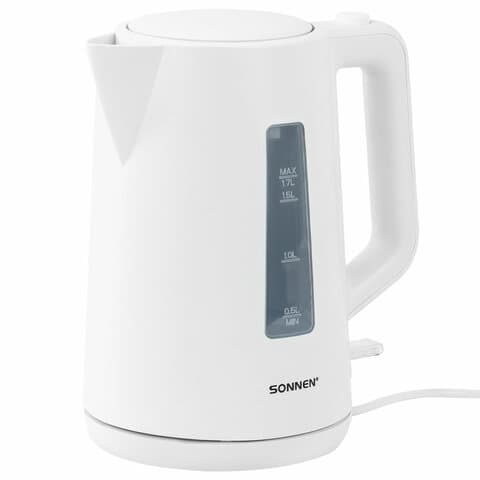 Чайник электрический SONNEN KT-1303, 1,7 л, 2200 Вт, пластик, белый, 456374